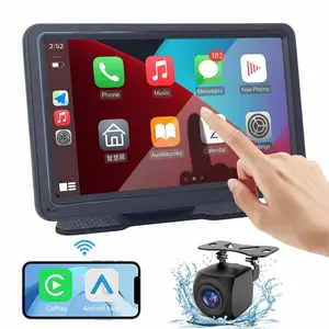 【FOZETOP】2026 Portable Wireless CarPlay Screen, 7-inch IPS Touchscreen, Apple CarPlay & Android Auto, FM Radio, Bluetooth, WiFi Multimedia Player, Rear Camera & AUX Support, Compatible with iPhone & Android