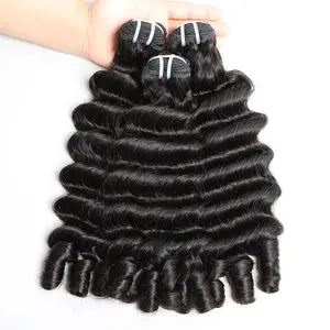 Msgem Hair Loose Deep Wave Bundles 100% Human Hair Weave 3 Bundles or 4 Bundles Real Human Hair Extensions 16A Loose Deep Wave With Spiral End Curly Human Hair Bundles for Women Natural Black #SummerVibes