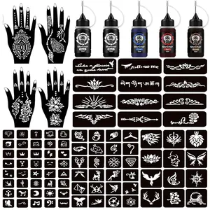 Temporary Tattoo Kits Henna kit 5 Inks 96 Stencils for DIY Art Painting Party Gifts
