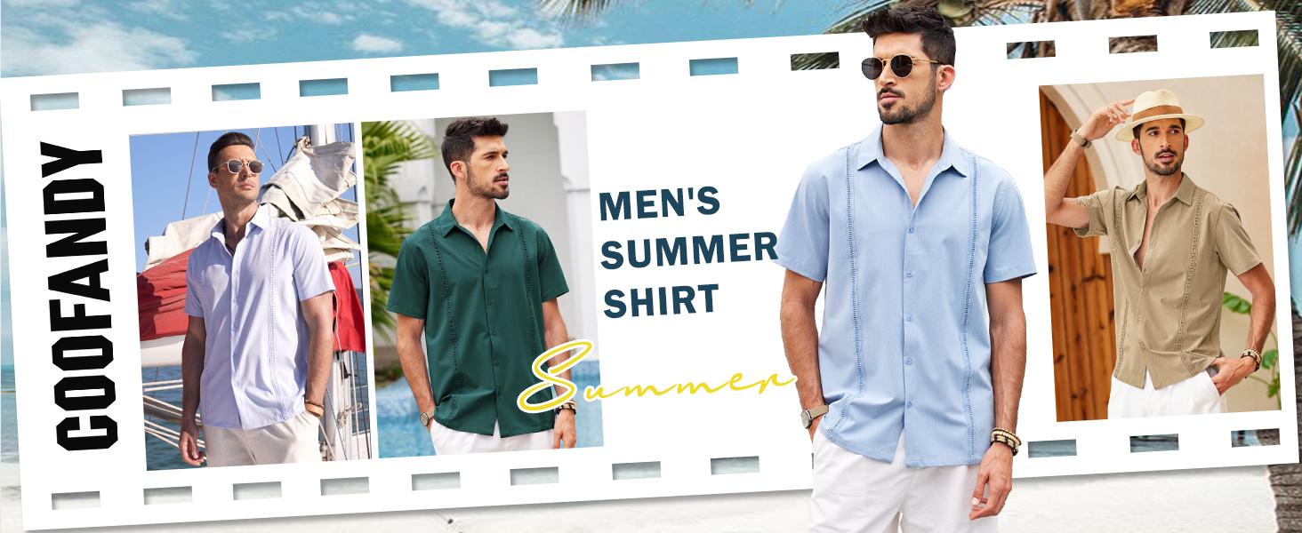 COOFANDY Mens Short Sleeve Cuban Guayabera Shirt Casual Summer Beach Button Down Shirts Menswear Top Clothing Soft
