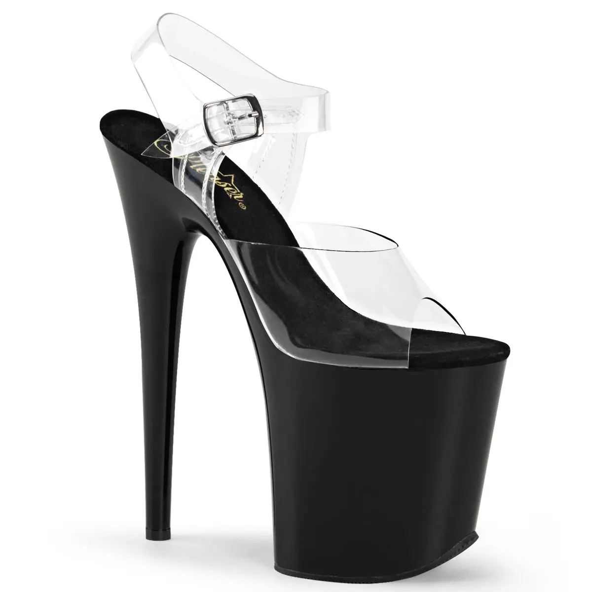 Pleaser Women's Flamingo-808 Stiletto Sandals with Transparent Ankle Strap, 8-in Heel and 4-in Platform Sole, Heeled Footwear for Parties, Party Heels, Stiletto Heel Shoes