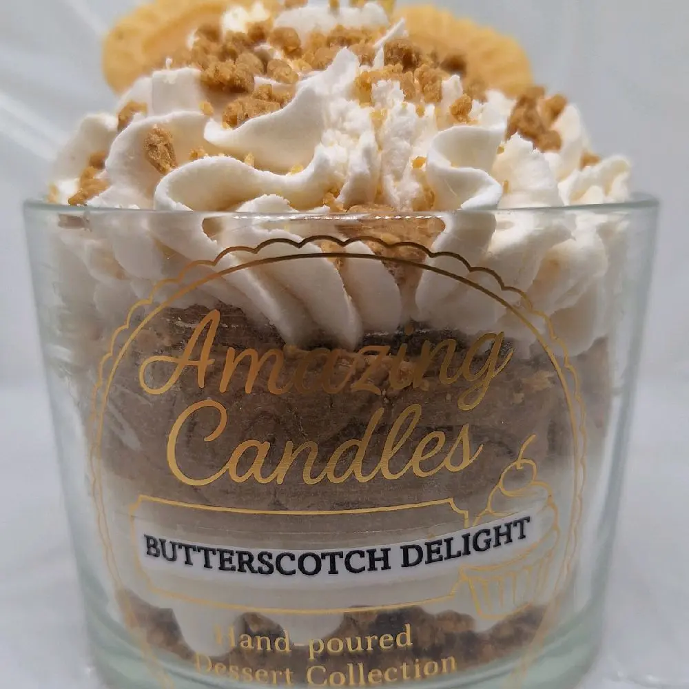 Butterscotch Delight Hand-Poured Dessert Collection Candle, Cozy Home Decor, Creamy Topping, Signature Scent Aroma for Home Supplies