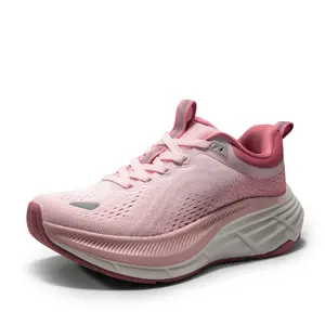 Women's Walking Shoes Pink-White Gradient High-Elasticity Thick Soles Breathable Mesh Fabric Non-Slip Running Sneakers Comfortable Cushioning Outdoor Sports Footwear