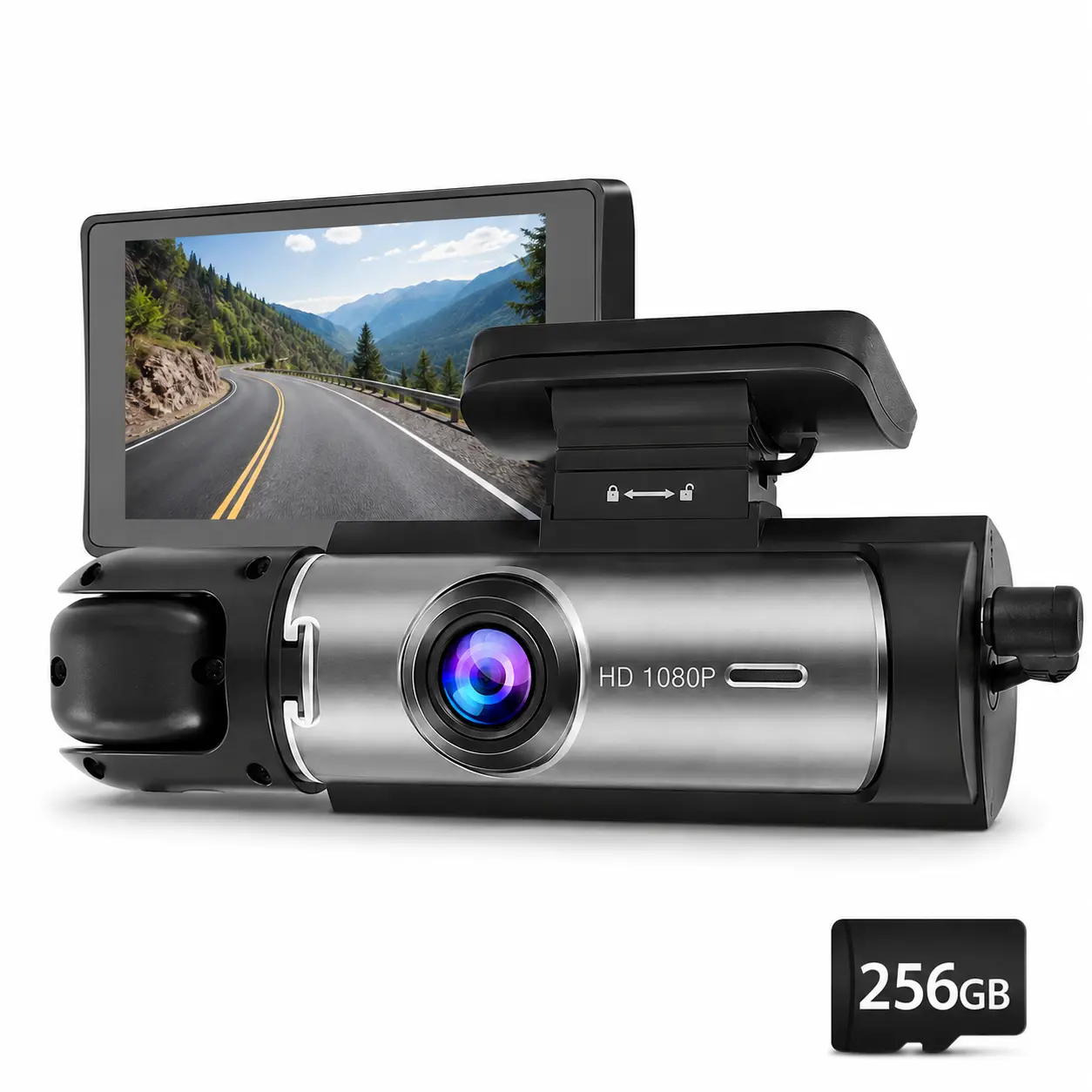 Full HD 1080P Dual-Lens Dash Cam (256GB) with 3.16-inch IPS Screen and Loop Recording—Ensuring Driving Safety and Providing Video Evidence