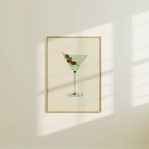 Dirty Martini Olives Wall Art Print Digitally Hand Drawn on Premium Matte Paper with Chipboard Backing and Clear Polypropylene Slips