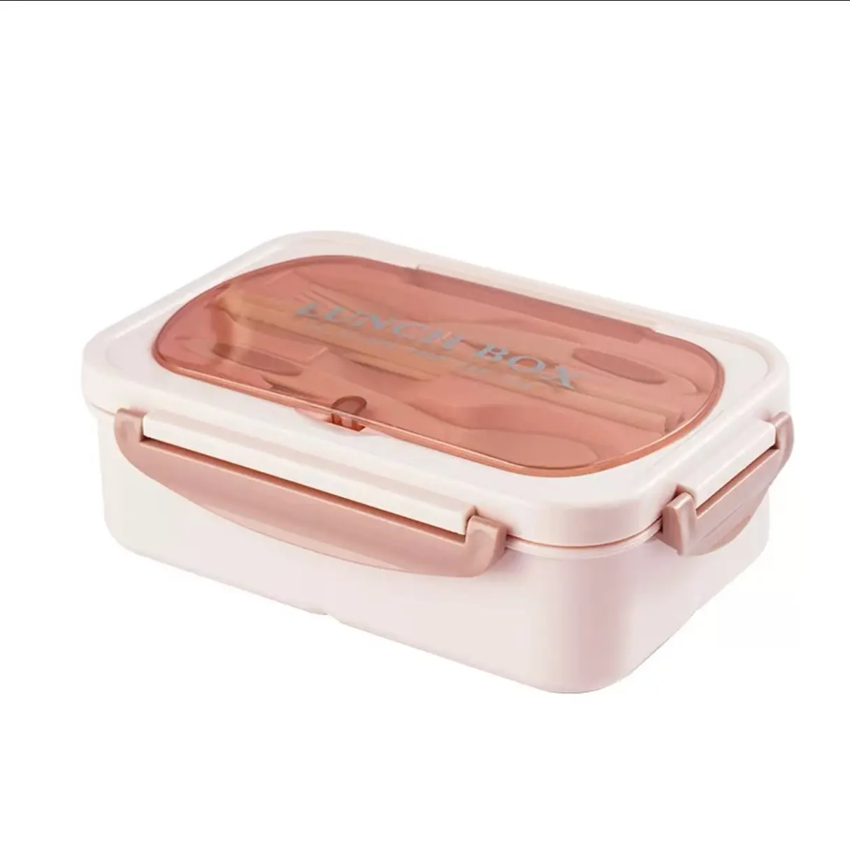 3-Compartment Leakproof Plastic Lunch Box with Handle - Kitchen Supplies, Meal Prep Containers with Tableware (Spoon, Fork, Knife, Chopsticks), Durable, Easy to Clean, for School/Work