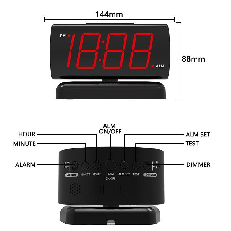 MANY Jombo 1.8-Inch LED Digital Clock with 90° Rotation - Red Display Screen, Adjustable Angle, Modern Desk Alarm Clock