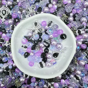 Black&Purple MIxed 8mm Crystal/Glaze/Alloy/Resin Mix Beads For Bracelet Necklace Key/Bag Charm Craft Projects and Jewelry Making