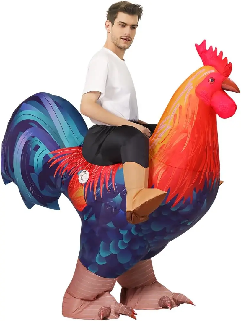 Adult Inflatable Chicken-Rooster Costume, Funny Cosplay Outfit for Men & Women, Halloween Special Occasion Suit
