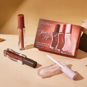 3-color lip gloss set, mirror-like moisturizing glossy texture, clear and youthful, suitable for any lip color