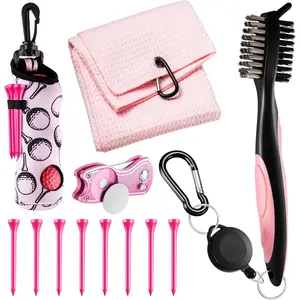 12 Pcs Golf Accessories Kit, Include Golf Tees Towel Ball Bag with Hook Cleaner Brush Divot Tool with Magnetic Ball Marker for Women Man Gifts