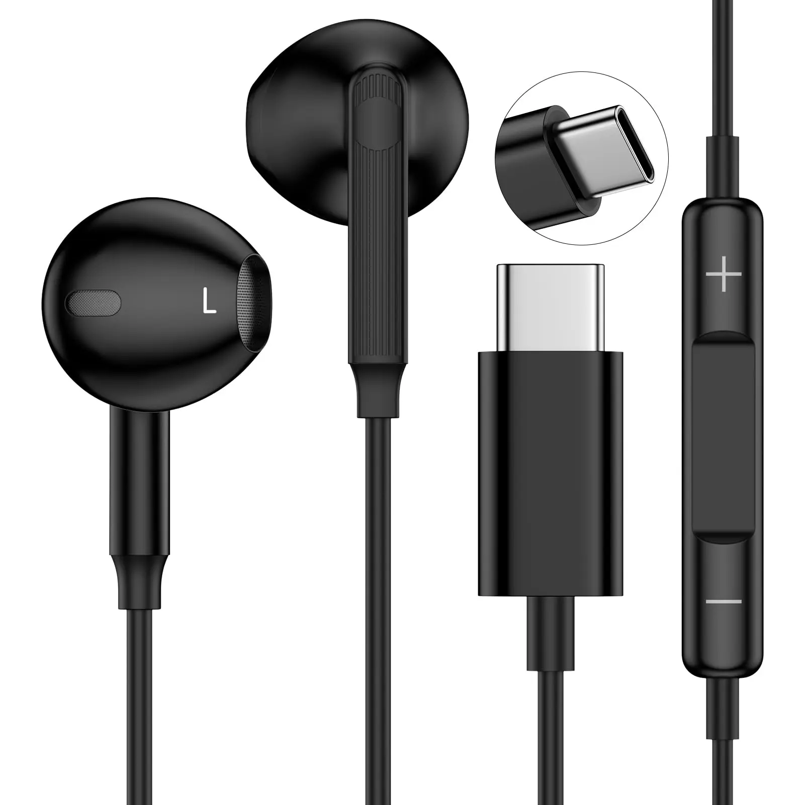 Type C Earbuds Wired Earphones Wired Headphones USB C for Samsung Galaxy A17/A16 5G/S25 FE/S25 Ultra/S25 Plus/S24FE/S23FE/A56/A36/S22, iPhone 17/16e/16 Plus/Pro Max, Pixel 9, with Mic&Remote Control