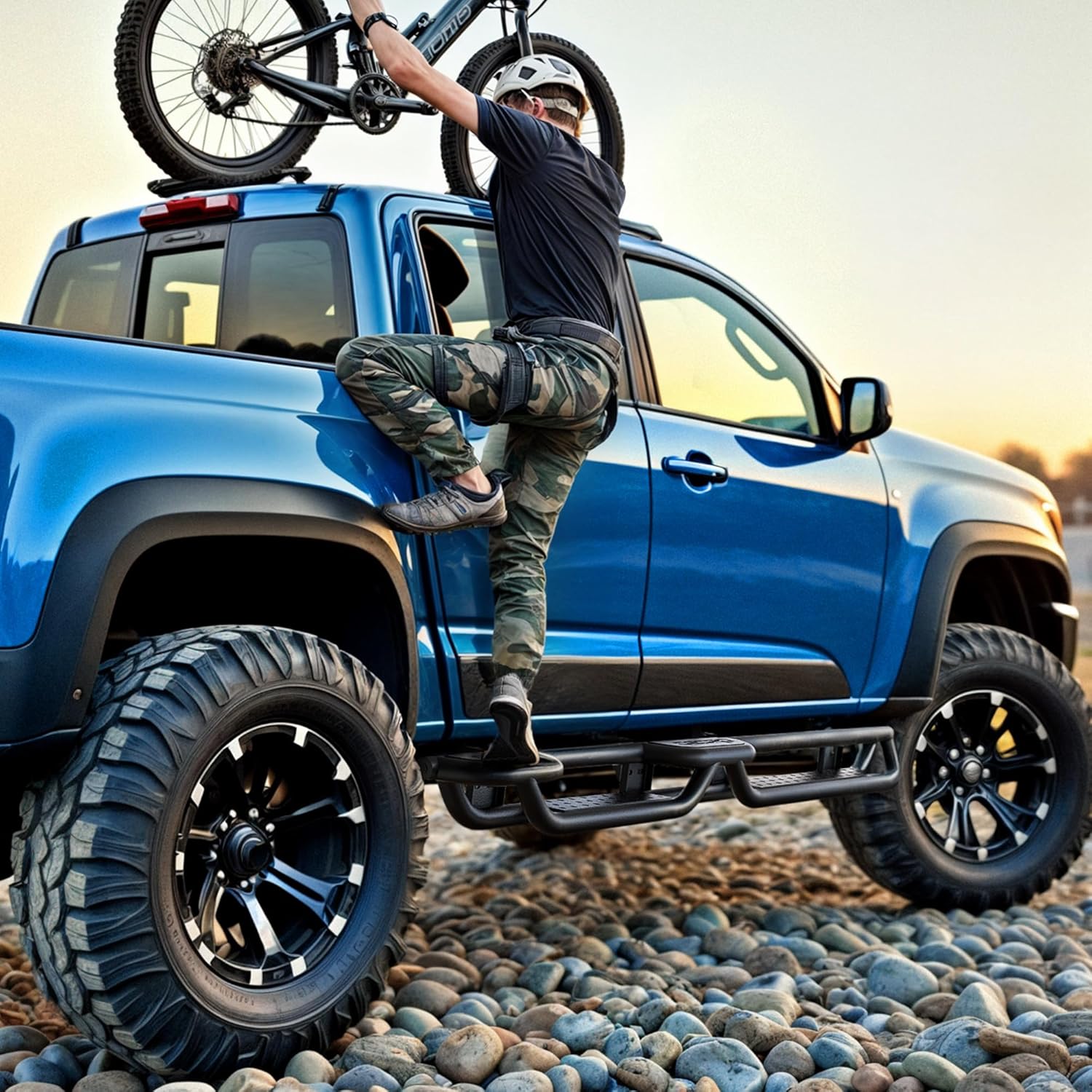 YITAMOTOR Wheel to Wheel Tacoma Running Boards Compatible with 2005-2023 Double Cab with 4 Full-Size Doors - Bed Access Side Steps with Two Stairs Nerf Bar