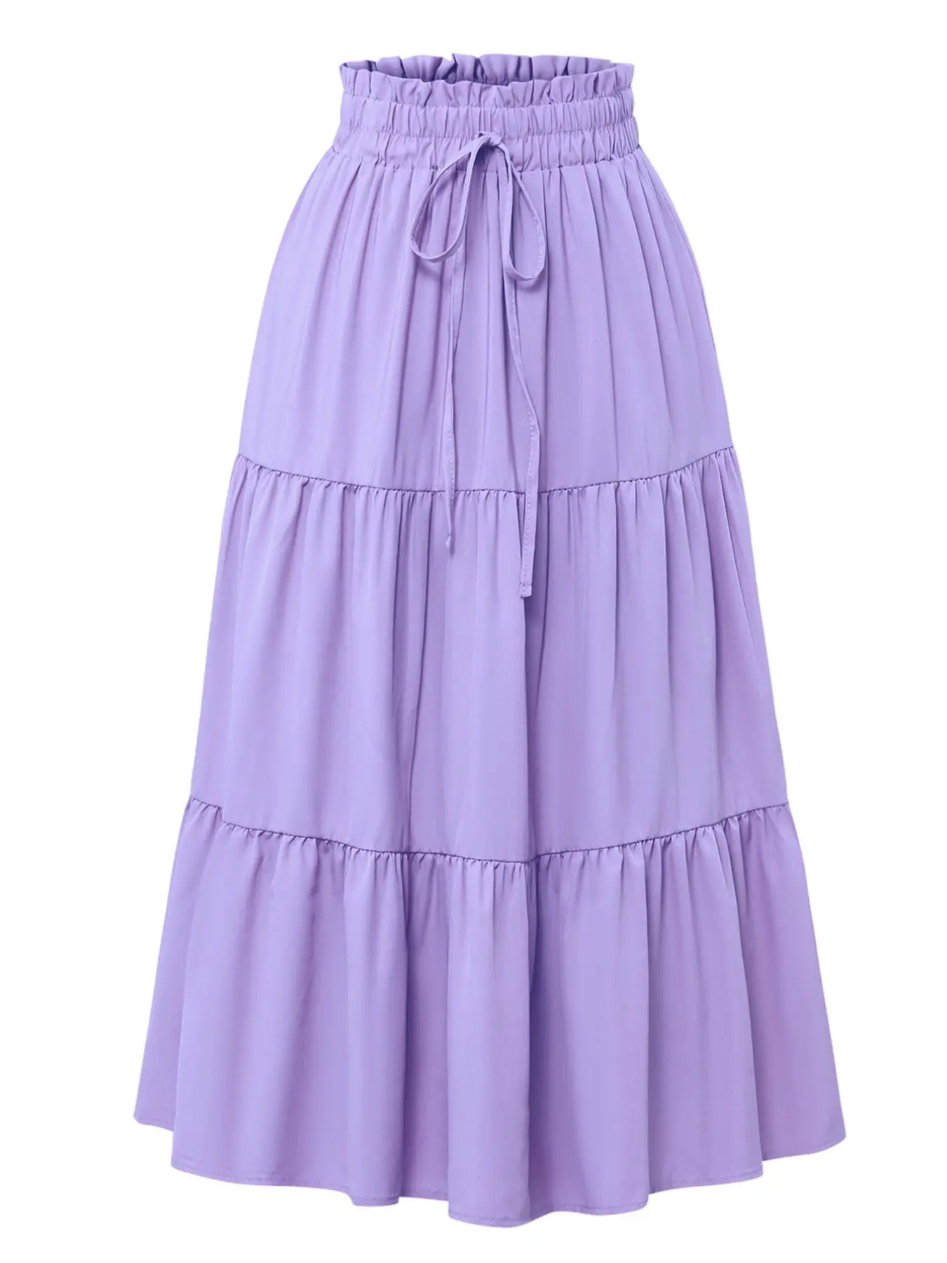 Women's Layered Long Skirt, Bottom, Ruched Elastic Waist, Flowy Floral Print, Elegant Style, All over Print, Natural Waist, Loose-Fitting, Lady, Womenswear, Loose Casual Skirt, Multilayer Cake Skirt, Casual Boho Skirt, Loose Feeling Skirt, Floral Skirts