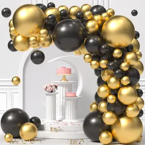 110-Piece Metallic Gold & Black Balloon Set, 5"-18" Latex Balloons for Parties & Celebrations