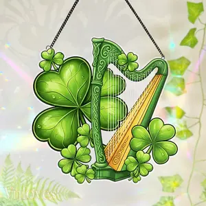 Shamrock Acrylic Suncatcher Window Hanging,Celtic Harp Suncatcher,Irish Leprchaun Suncatcher,Irish Luck Home Decor Gift,Shamrock Gift Family