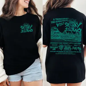 [Clearance] Spooky Island Halloween Shirt, Horror Amusement Park T-Shirt, Disco Skull Nostalgia Tee, Baggy T Shirt, Skull Emblem, Spooky Disco Shirt, Ghost Town Shirt