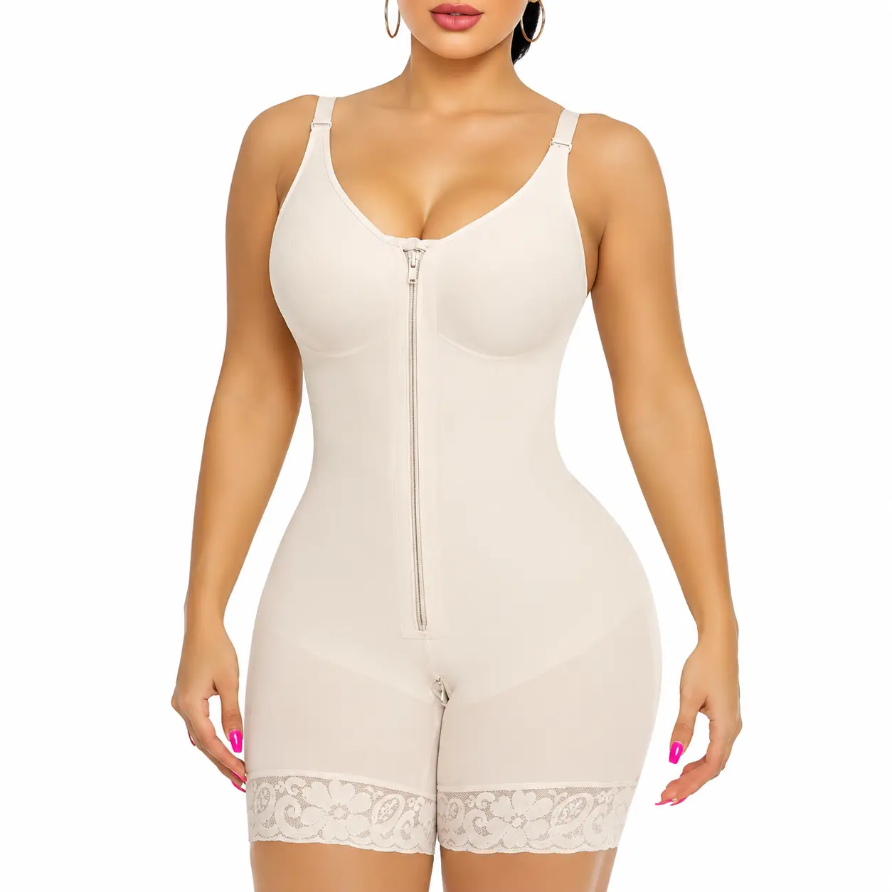 SCULPT-GLAM High Compression Bodysuit Backless Built-in Bra High Waist Full Body Faja with Zipper Crotch & Detachable Straps