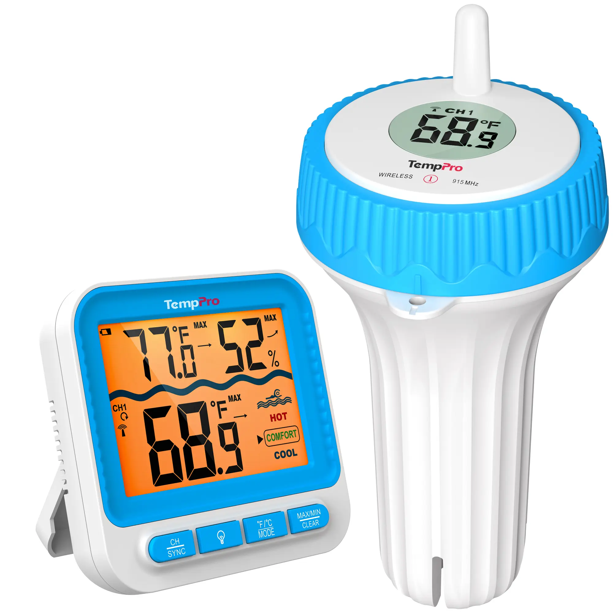 [Pool Accessories] TempPro Floating Wireless Swimming Pool Thermometer, Digital Indoor Hygrometer Easy Read, Large Size, IPX8 Waterproof for Hot Tub/SPA/Aquarium/Pond/Ice Bath Tool Fathersdaygift ,Dealsforyoudays(TP211B)