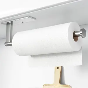 Paper Towel Holder, Self-Adhesive Paper Towel Holder Under Cabinet for Kitchen, No Drill Wall Mount Stainless Steel, Space-Saving, Easy Installation for Kitchen, RV & Bathroom ’’ Towel Rack for Rolls, Plastic Wrap & More