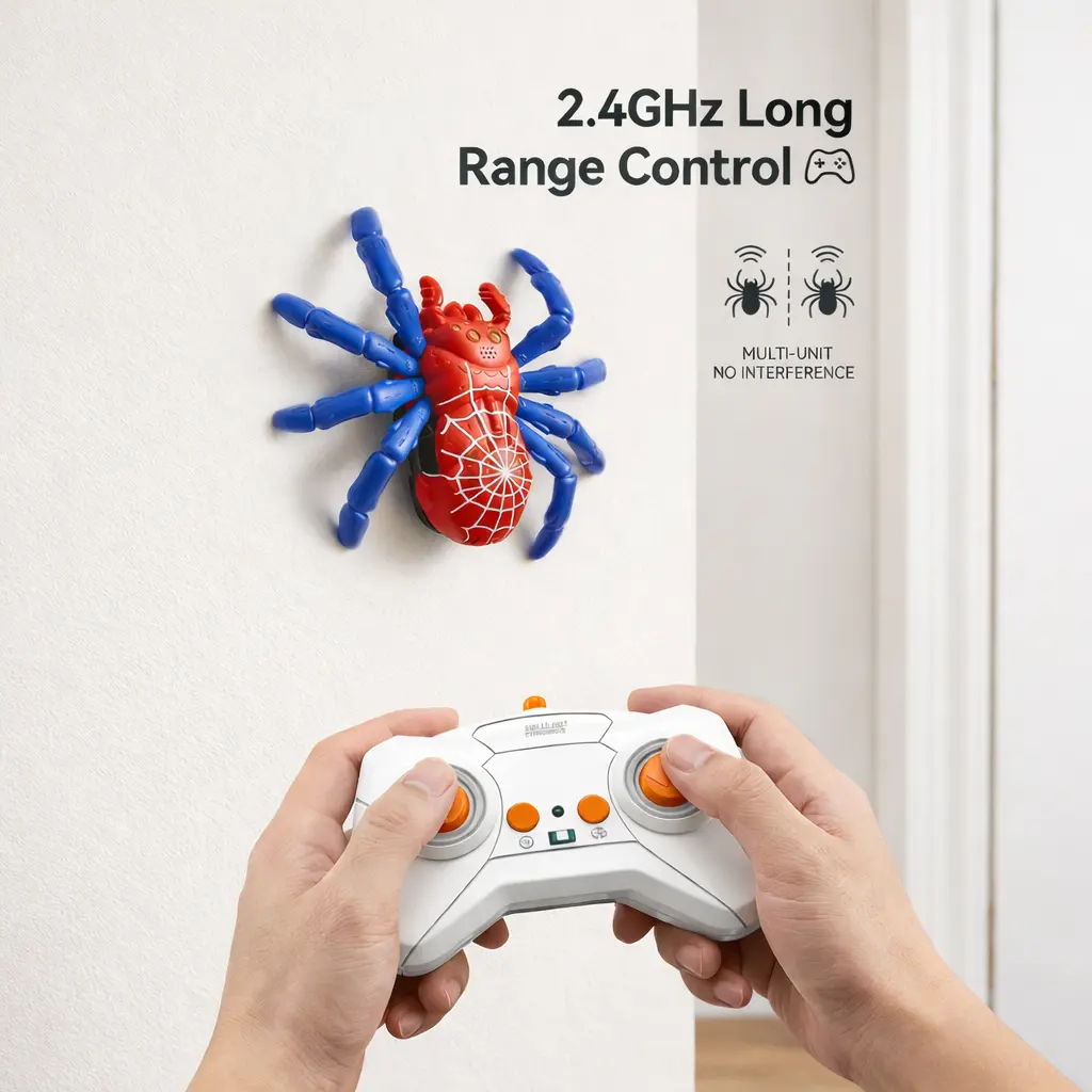 Remote Control Realistic Artificial Spider Robot - 8 Moving Legs, Glowing LED Eyes, Halloween Prank Toy, Kid-Adult Gag Gift for Kids+, Parties