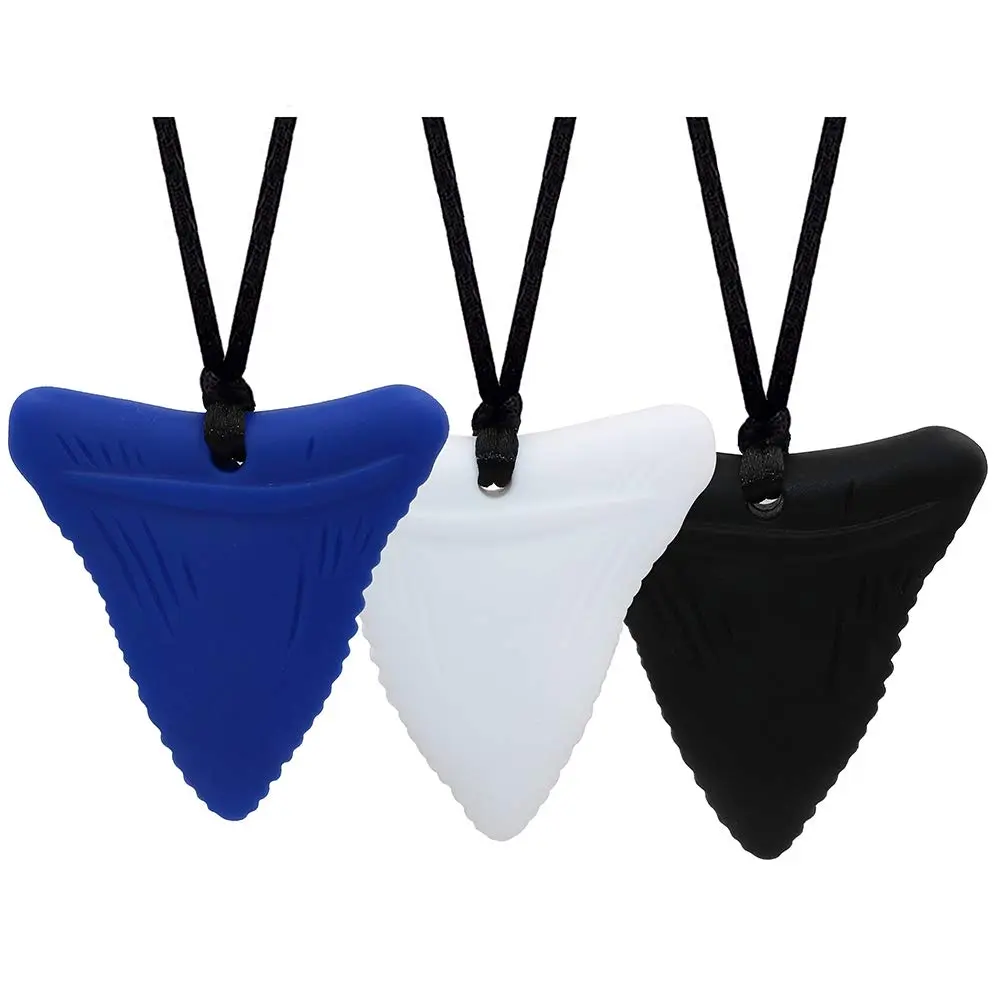 Shark Tooth Silicone Chew Necklaces for Kids & Adults - 3 Pack Sensory Toys for Autism ADHD Anxiety - Safe Food Grade BPA-Free Breakaway Clasp - Easy Dishwasher Safe Cleaning - Cool Fashionable Design
