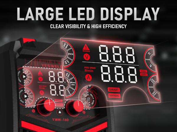 YESWELDER YWM-160 Gas Gasless MIG Welder 160Amp | 110/220V Dual Volts, Smart MIG Function, Digital Display | Gas/Flux Core/Lift TIG/Stick 4-in-1 Welding Machine