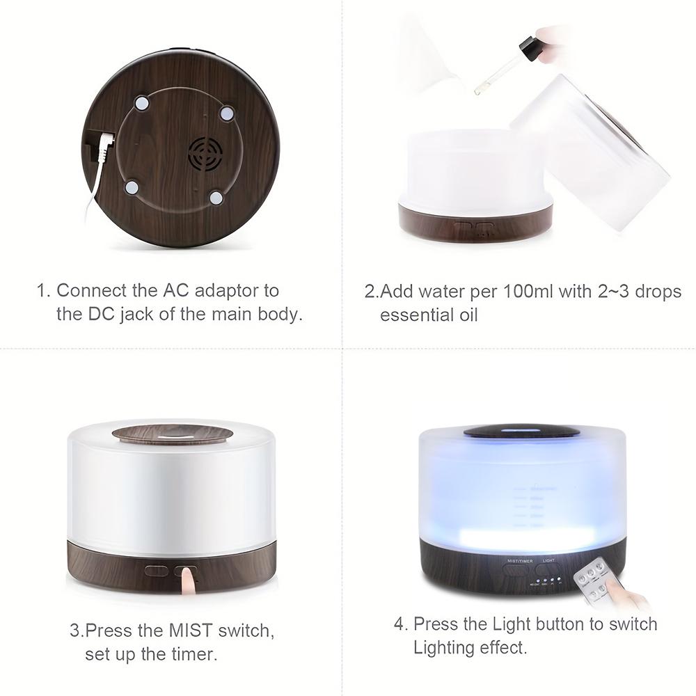 Essential Oil Diffuser 8-Hour Aromatherapy with Remote Control, 7-Color LED Lights, 4 Timer Settings for Home Smart Aromatherapy Diffuser Smart Fragrance Diffuser humidifier Drop Ultrasonic Diffuser auto-off to Medium Humidifier huni di cool mist air