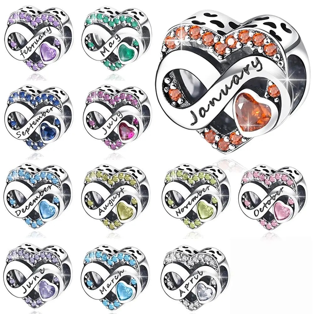 925 Silver-Plated Custom Infinity Design Birthstone Bead Charm - DIY Jewelry Accessory for Necklaces, Bracelets - Ideal Valentine's Day, Milestone Anniversary Gift for Women, Valentines Day, Versatile Design