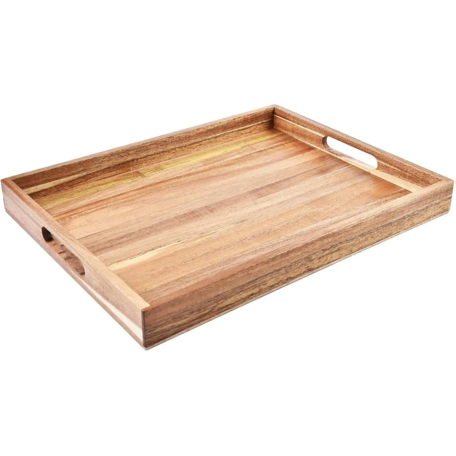Acacia Wood Serving Tray with Handles (17 Inches) – Decorative Serving Trays Platter for Breakfast in Bed, Lunch, Dinner, Appetizers, Patio, Ottoman, Coffee Table, BBQ, Party –Great for Lap &Couch Kitchen Lightweight
