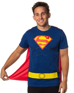 DC Comics Men's Superman Costume S Logo Superman Shirt With Detachable Cape Cosplay Tee