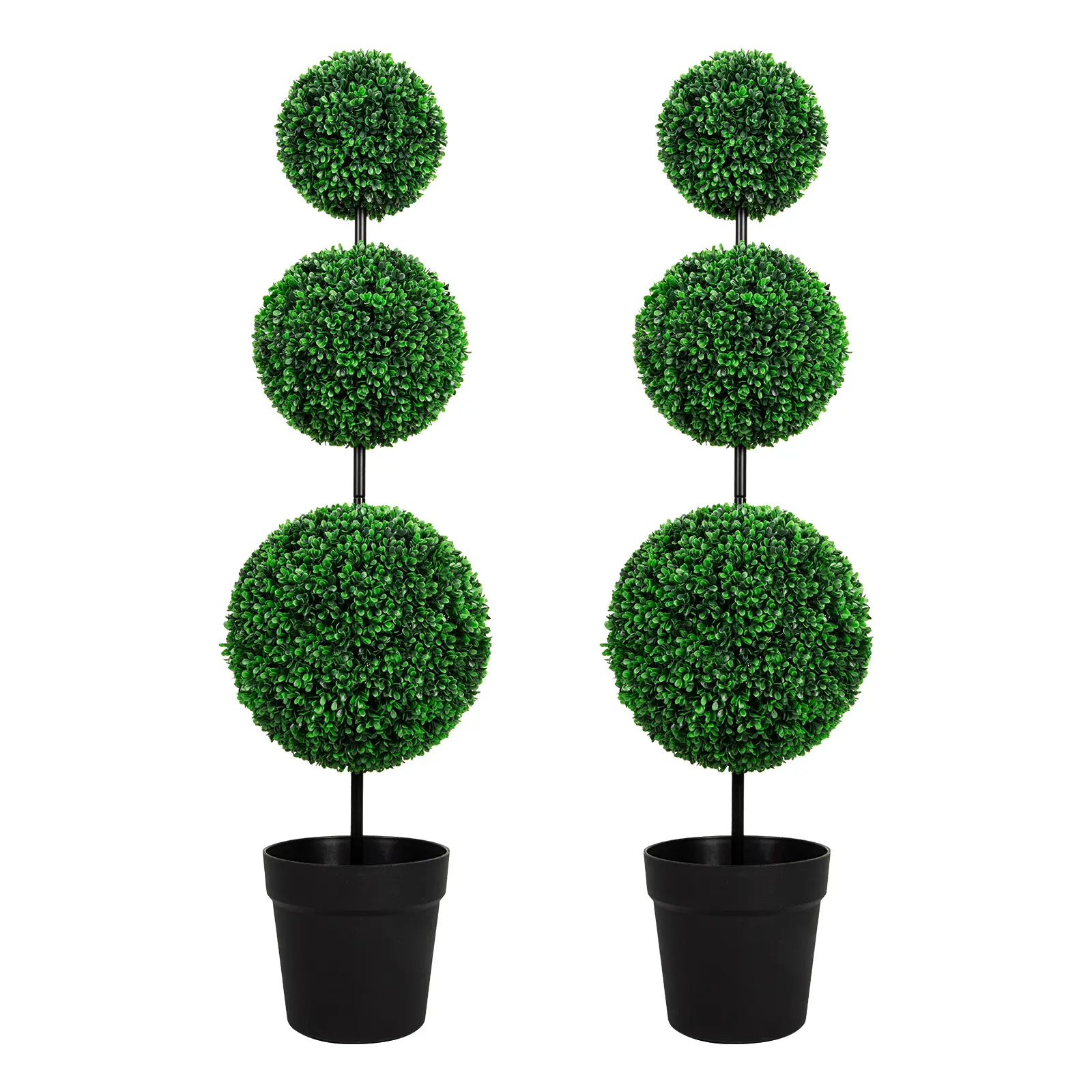 Artificial Flower Topiary Set of 2 - 3FT & 4FT UV-Resistant Triple Ball Faux Boxwood, Decorative Faux Greenery Trees, Outdoor Plants for Instant Greenery Upgrades Entryways, All-Weather Indoor/Outdoor Home Decor, Faux Greenery Artificial Trees