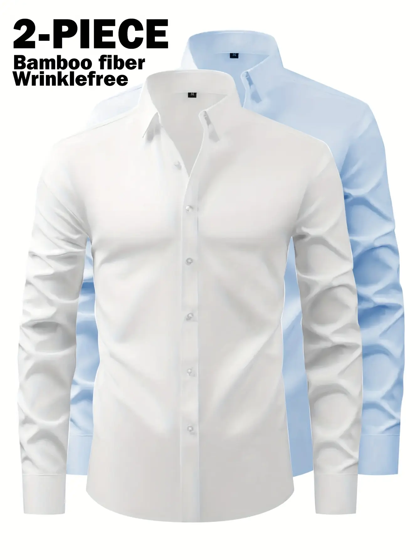 2-Pack (bamboo fiber) light luxury business classic non-ironing long-sleeved shirt, suitable for dinner office, party, non-ironing ice silk smooth shirt