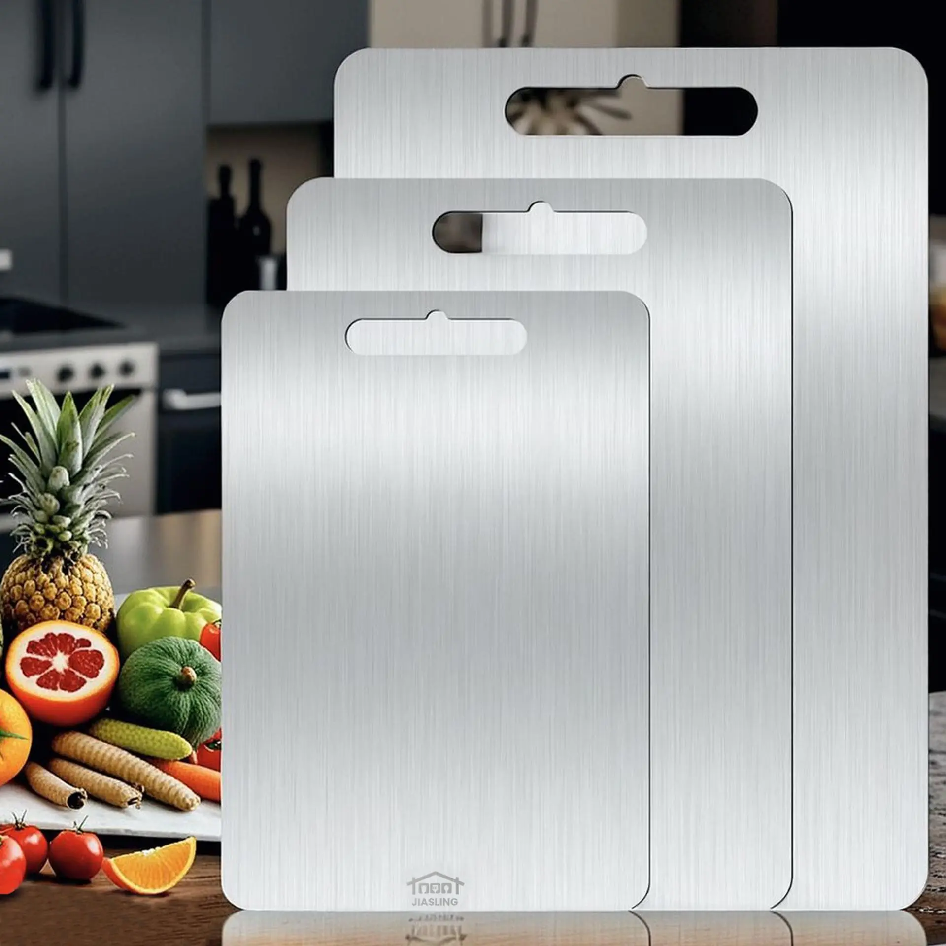 Food-Grade Stainless Steel Chopping Board Set (3PCS, S+M+L Sizes) - Ultrathin, Durable, Portable, Rust-Resistant, Edge-Smoothed, Hygienic Kitchenware for Meat, Vegetables, Easy-Clean Cutting Board