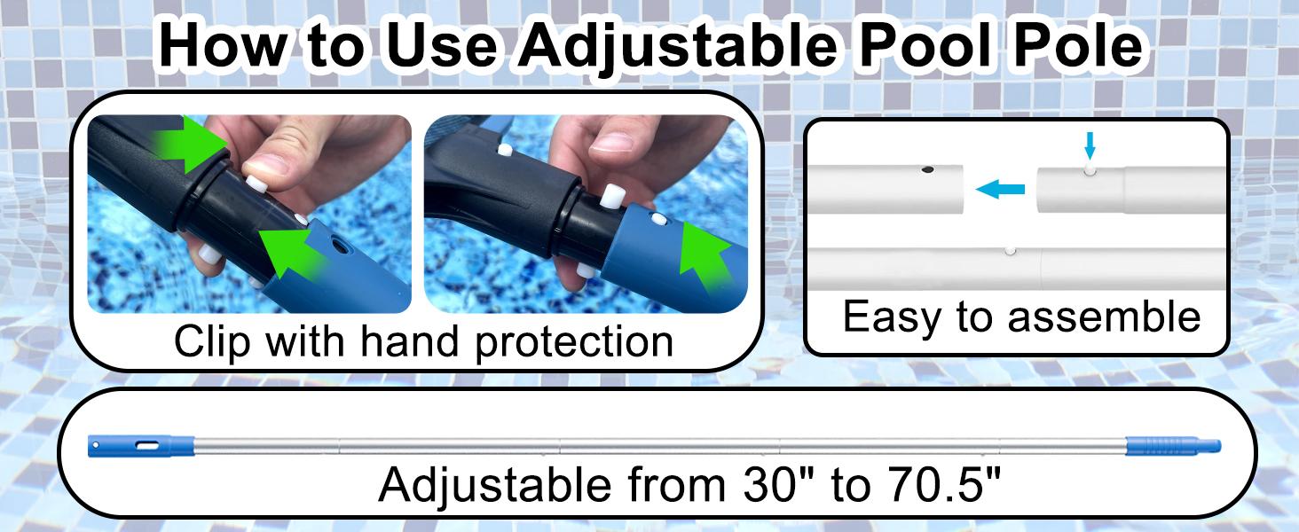 Sepetrel Full Set Adjustable Aluminum Pool Maintenance Kit, 70" Pole, Fine Mesh Leaf Skimmer Net, 12" Brush, Essential for Above Ground Pools, Spas & Hot Tubs, Pool Accessories,summervibes Sepetrel Full Set Adjustable Aluminum Pool Maintenance Kit, 70" Pole, Fine Mesh Leaf Skimmer Net, 12" Brush, Essential for Above Ground Pools, Spas & Hot Tubs, Pool Accessories,summervibes