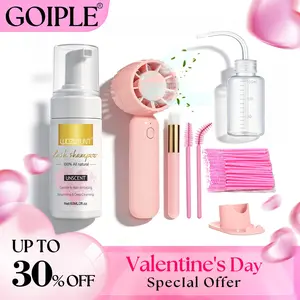 【Valentinesdaygift】3.38oz Lash Shampoo Kit for Eyelash Extensions & Gentle Mousse Cleanser & Mini Pink Handheld Fan - Easy for Beginners & Makeup Care
