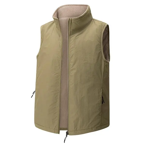 Men’s Regular Fit Scoop Neck Sleeveless Woven Thermal Fleece-Lined Polyester Waistcoat - Casual Zipper Design, Machine Washable All-Seasons Activewear Tops, Menswear
