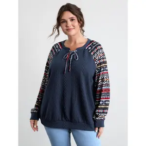 【Summer Turn-Up】BLOOMCHIC Plus Size Color Contrast Stripes Raglan Sleeve Sweatshirt [M-6X] 2026 Summer Vibes Swimweek