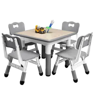 Kids Table and Chairs Set, Height Adjustable Desk with 4 Seats for Ages 2-10,Arts & Crafts Table,Graffiti Desktop, Non-Slip Legs, Max 300lbs, Children Multi-Activity Table for Classrooms,Daycares,Home