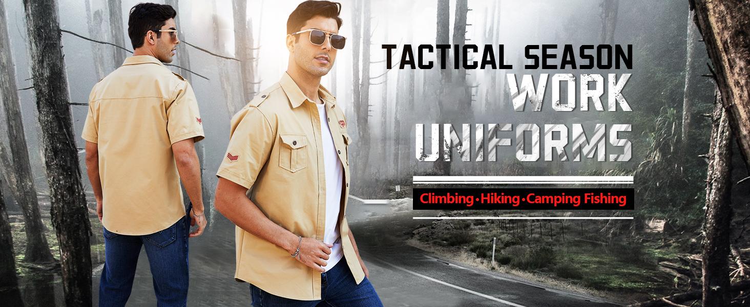 Gihuo Men's Military Tactical Shirt Short Sleeve Cargo Work Outdoor Hiking Slim Fit Tee Cotton Menswear Summer Outfits Men Cute Shirts Fabric Fashion Spring Fall Outdoor Activity Camp Shirt for Men Vintage Summer Clothes Shirts Men Gifts - Casual