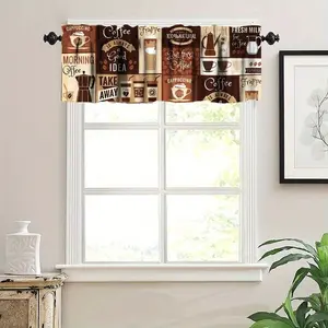 Brown Coffee Theme Kitchen Valance for Window, Rod Pocket Rustic Vintage Latte Cappuccino Cafe Curtains Farmhouse Cafe Beans Drink Decor Modern Art Window Drapes Colorful Room Divider Foldable