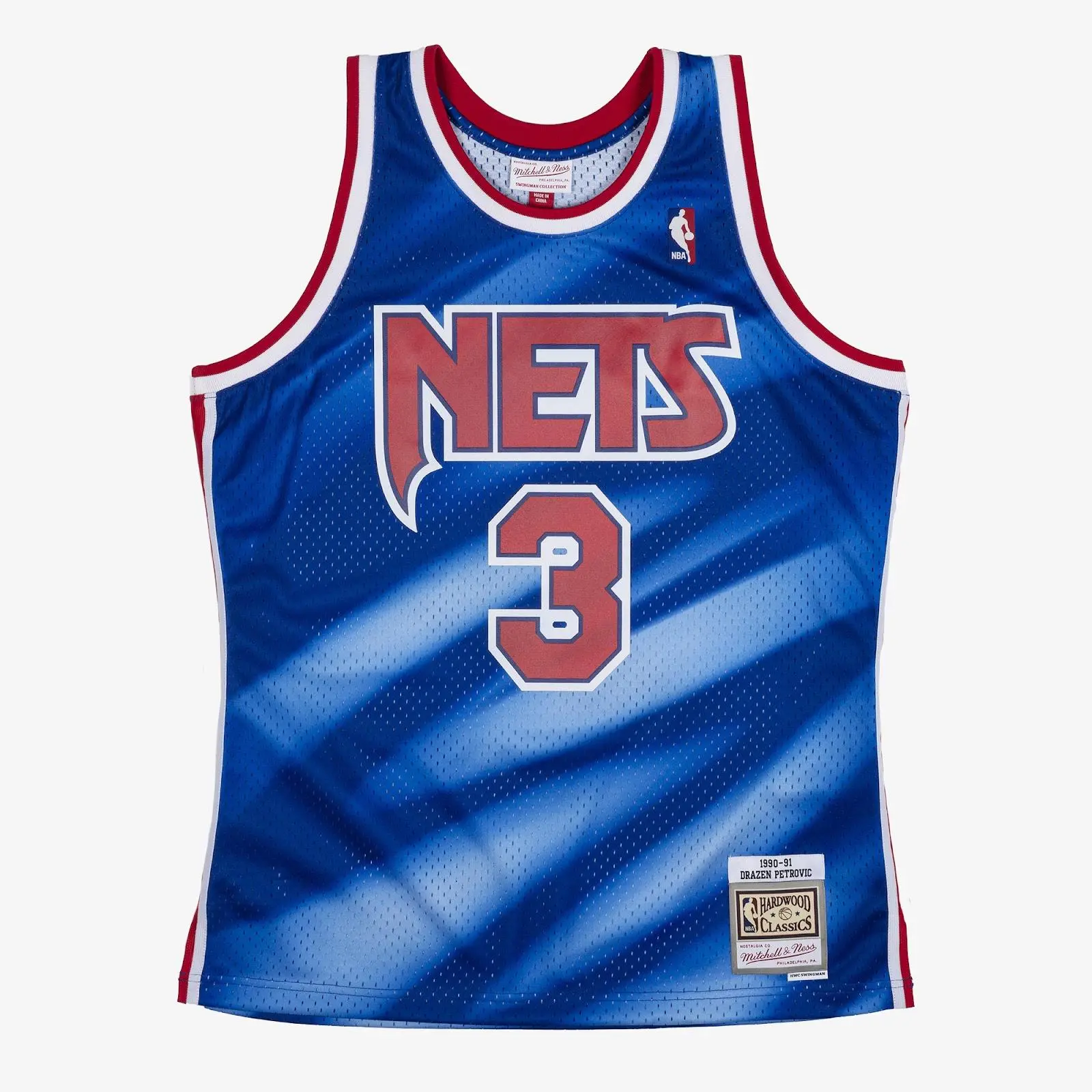 Mitchell & Ness Drazen Petrovic 1990-91 New Jersey Nets Blue Cotton Graphic Print Casual Wear Swingman Player Jersey