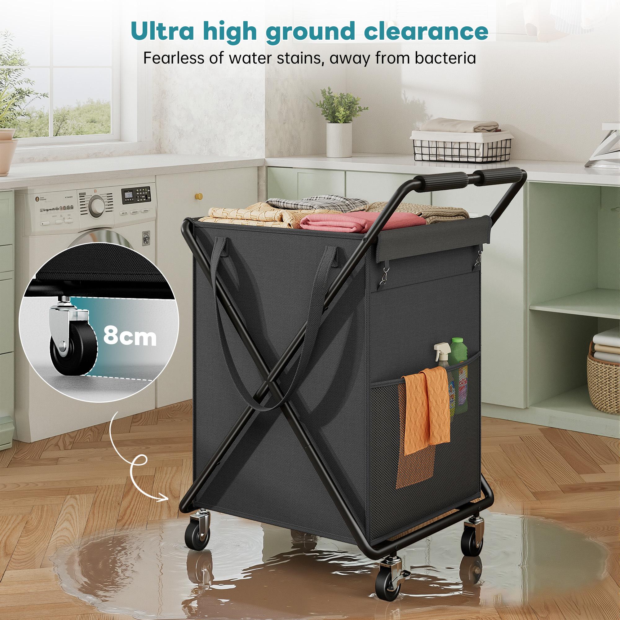 【Sturdy & Smooth】Raybee 170L/45 Gallons Laundry Basket With Wheels & Laundry Detergent Pocket,Extra Large Laundry Hamper for Home&Laundryroom,EZ move 100+ Clothes in 1 Trip!Washable BAG,No Sweat odors