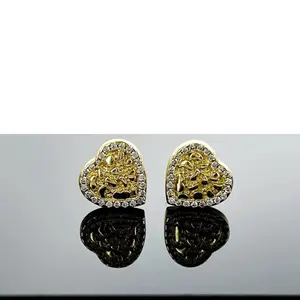 Sparkly Gold Heart Stud Earrings for Women - Cute Fashion Statement Jewelry