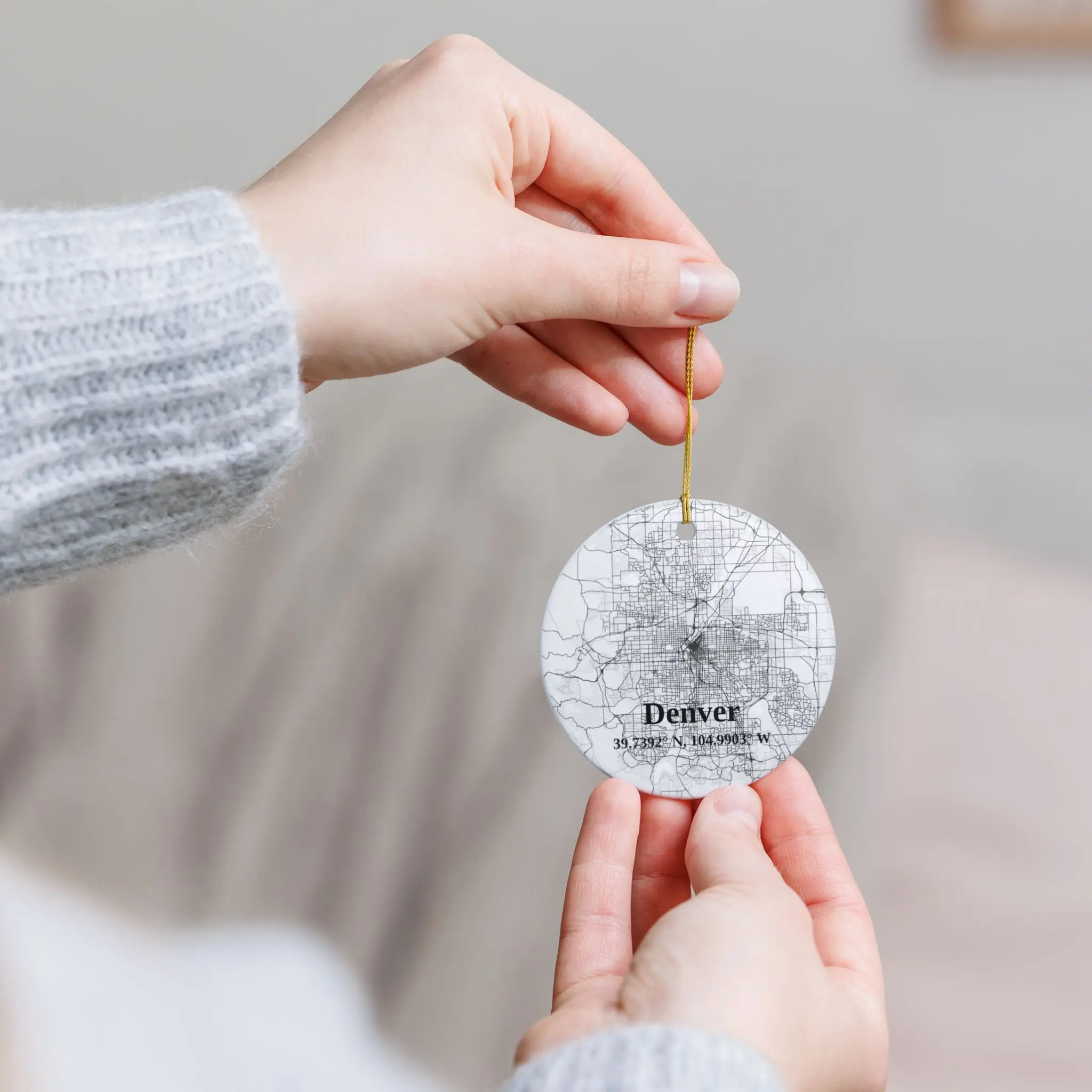 Denver Ornament Ceramic Christmas Tree Decoration with City Map Design Holiday Gift Keepsake for Colorado Fans