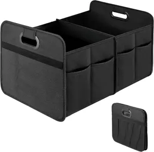 Trunk Organizer for Car/SUV/Truck, Collapsible 2 Compartment Automotive Storage Box, 600D Waterproof Oxford Polyester 50L Travel Accessories, Anti-slip & Leak-proof, Black