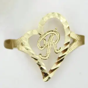 Classic 14k gold-plated heart-shaped letter ring from A to Z, personalized engraving, minimalist design, suitable as a stacking ring for women's jewelry.