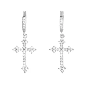 Delicate Hoop Earrings with Crosses Pendant and Embellishments for Women