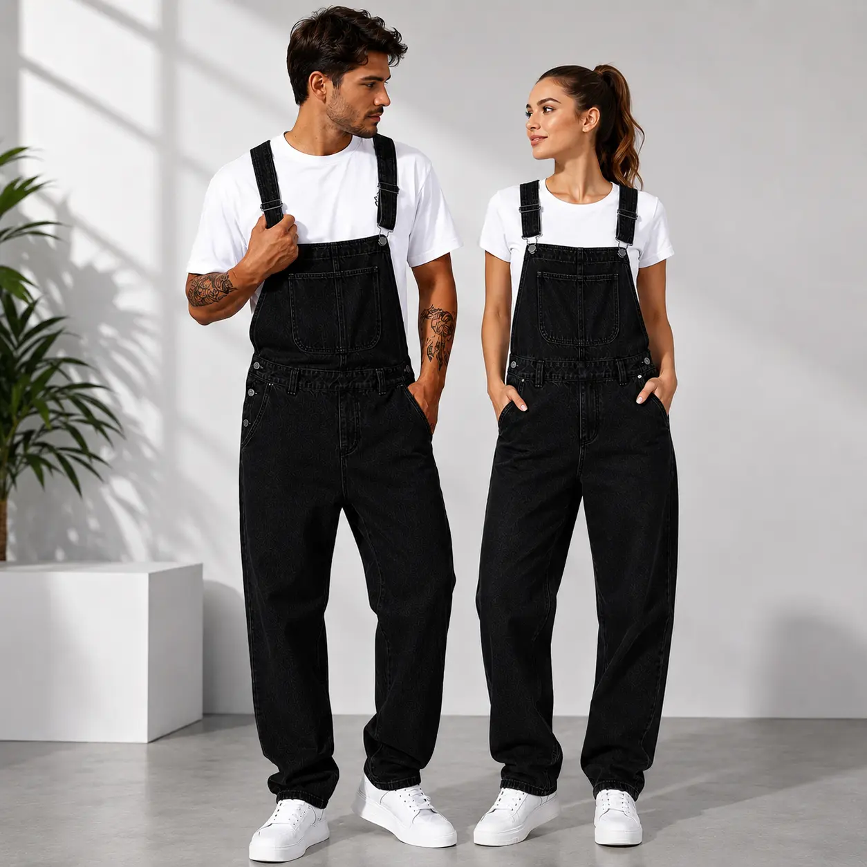 Men's Denim Blend Overalls,Oversized Plain Sleeveless Denim Cargo Jean Bib Overalls - Unisex Straight Leg Denim Short,Pockets Design Jean Jumpsuit with Adjustable Straps, Casual Everyday Couple Dungaree Outfit Menswear