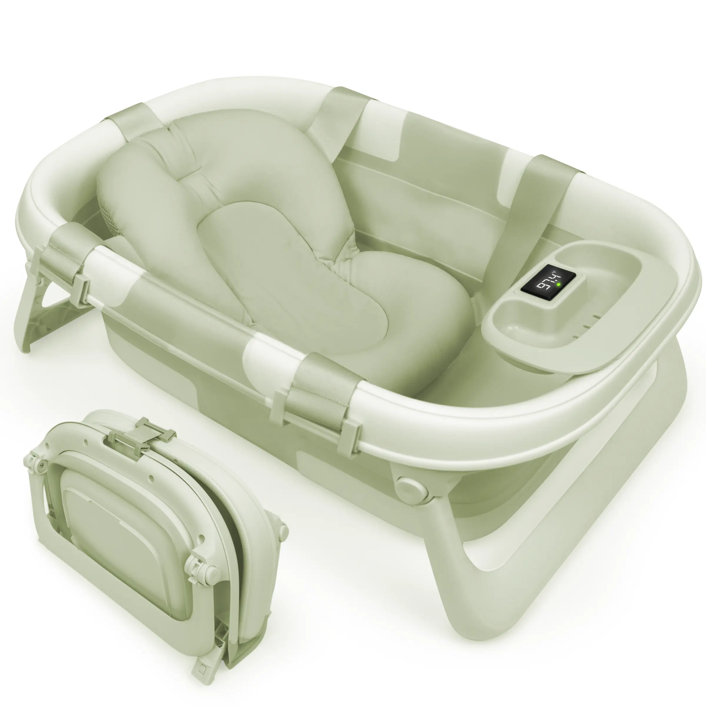 Jool Baby Fold ‘n Store Baby Bathtub – 3 Stage Collapsible Bather for Easy Storage, Portable for Travel – Built-in Thermometer